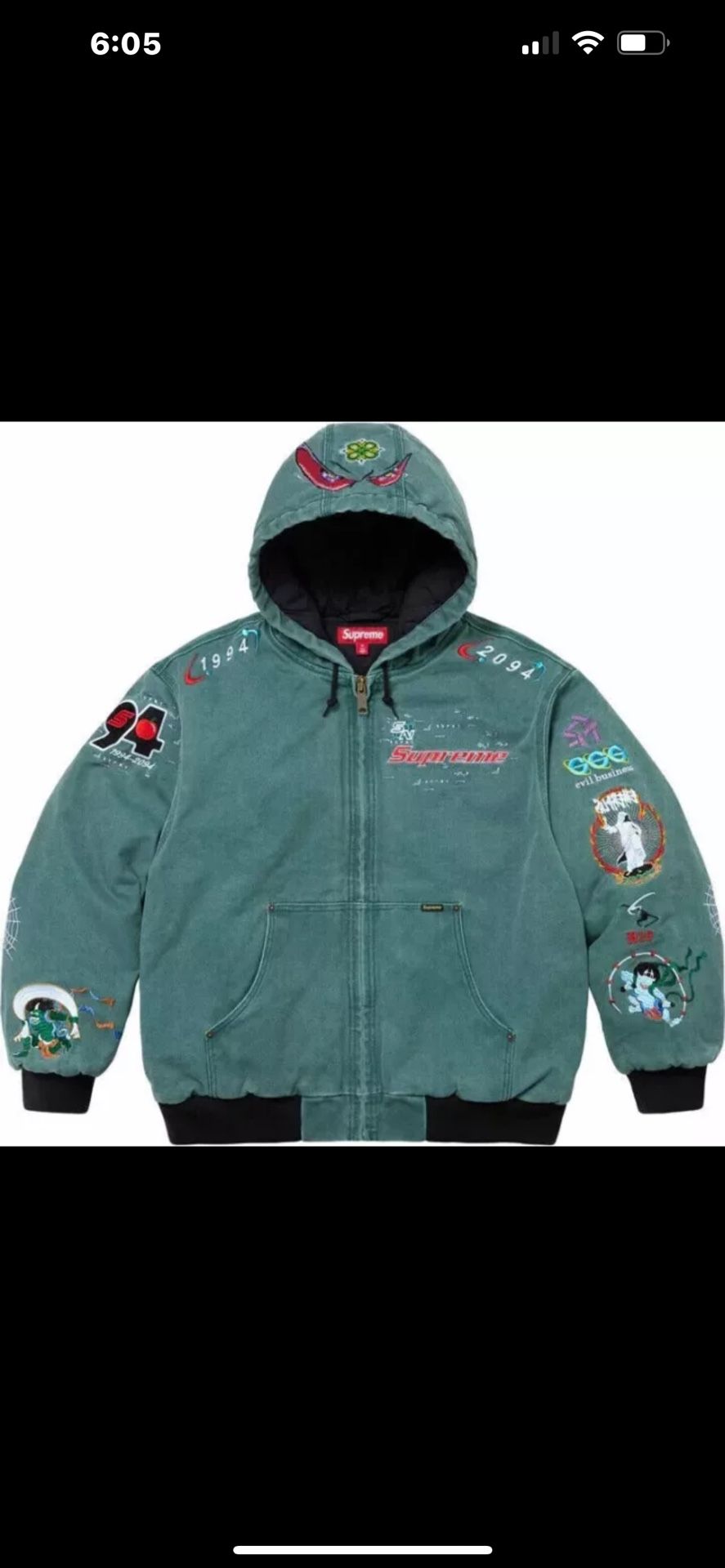 Supreme AOI Hooded Work Jacket TEAL Stitch Patch Size Small In Hand