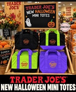 Trader Joes Halloween mini tote bags COMPLETE SET (4bags) New with Tags
