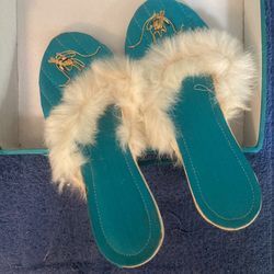 Vintage Asian Satin & Fur Slippers