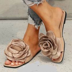 Elegant Apricot  Flower Slippers Slides Comfortable Sandals