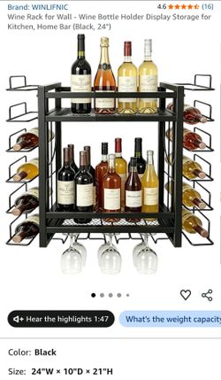Black Metal Wine Rack with Glass Holder