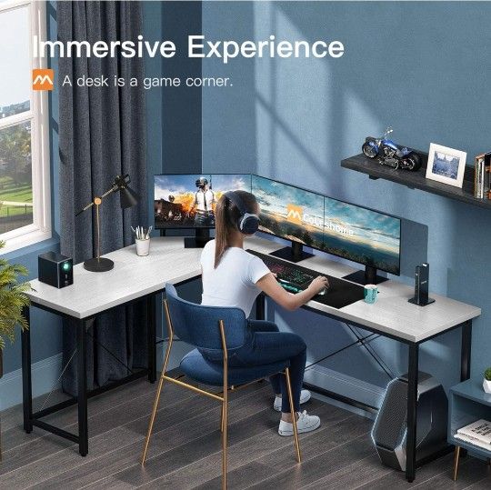 Coleshome L Shaped Gaming Desk Corner Computer Desk 66" Sturdy Home Office Computer Table