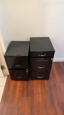 2 Black Metal 2-Drawer File Cabinets / Office Storage Cabinets