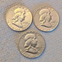 3 Gorgeous Franklin Half Silver Dollars Wow