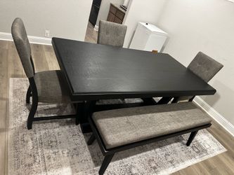 Picket House Pinnacle 6-Piece Dining Set – Modern Farmhouse Table, 4 Chairs & Bench