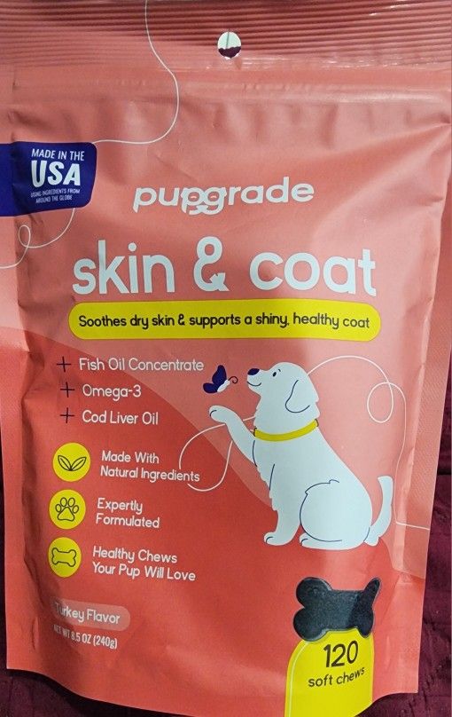 PupGrade Skin & Coat Chews for Dogs with Omega-3s and Antioxidants for Itchy Skin, 120 count