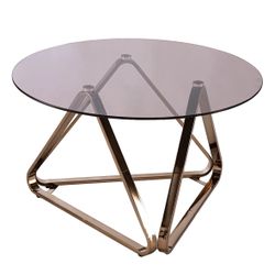 Modern Round Glass Coffee Table |  Champagne Geometric Metal Base