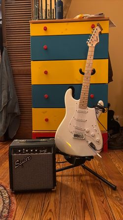 Squire White Electric Guitar and Amp
