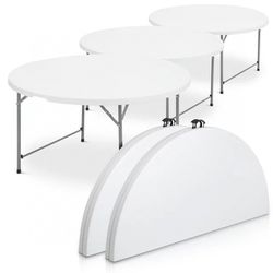 5 Pieces 4.5Ft Round Folding Table, set of 5 Heavy Duty Commercial Event Wedding Party Desk, for 6 to 8 Seat, White
