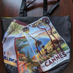 New Cannes Black Riviera Collection Shoulder Tote Bag - 16" x 14"



