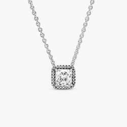 Pandora square sparkle halo necklace 925 sterling silver