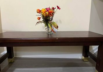 Dark Wood Bench with Gold Leg Caps