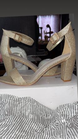 Shimmering Gold Block Heels 8W