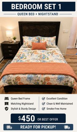 Bedroom Set #1 – Queen Bed & Nightstand