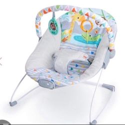 Bright Starts Safari Fun 3-Point Harness Vibrating Baby Bouncer With Toy Bar  open box item  ** bundle items to save on shipping charges. Add multiple