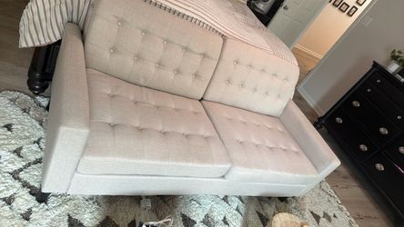 Beige Tufted Fabric Loveseat Sofa