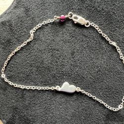 Sterling Silver Anklet With Heart And Garnet Bead