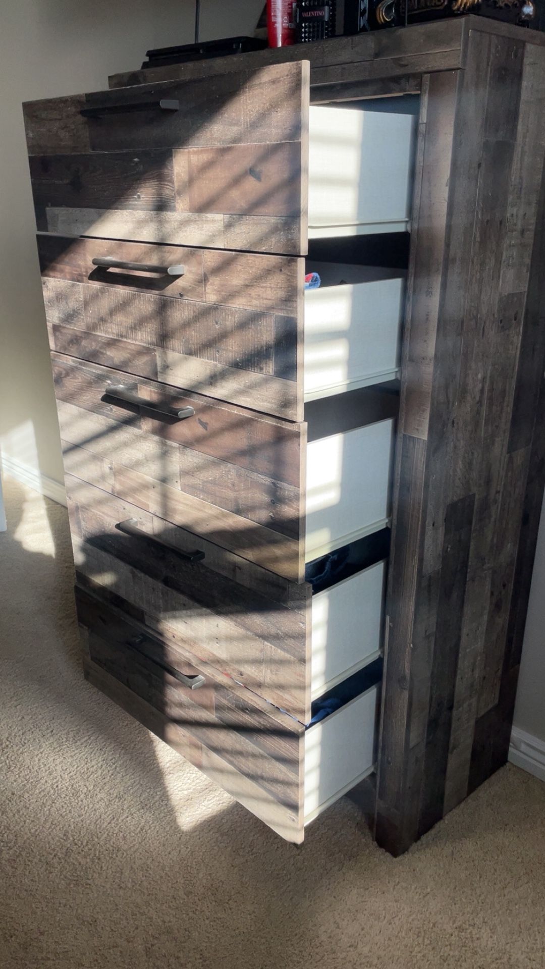 Grey Dresser And Funcional Electric Night Stand