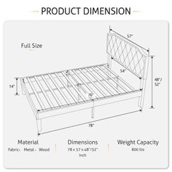 Upholstered Bed, Platform Bed with Curved Rhombic Button Tufted Headboard full size open box(811-1)