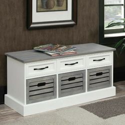 (Brand New In Box) Wood Storage Bench, White and Weathered Gray

