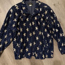 A.D.S American Designer Vintage Star Print Bomber Jacket size 1X Gold foil