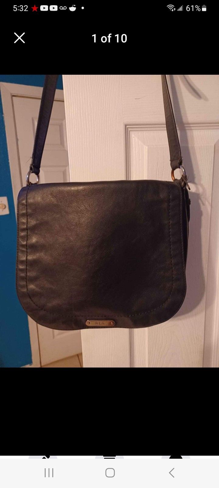 Black Leather Lauren By Ralph Lauren Messenger Bag