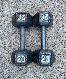 20 lb Dumbbells set dumbbell Cast Iron Hex lbs weights weight 20lb 20lbs pair pounds pound #