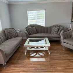 Sofa Set With Coffee Table And Side Table Good Condition