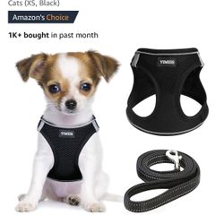 Pet harness, retractable leash, rain shoes & sweater