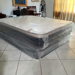 NEW QUEEN-SIZE PILLOW TOP MATTRESS AND BOX SPRING