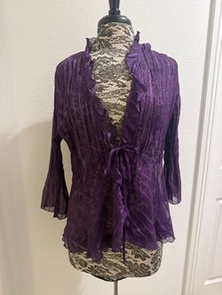Purple sheer crinkle blouse with ruffles 💜