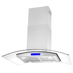 New Open Box 36" Stainless Steel Island Range Hood with Digital Touch Controls, Glass Canopy