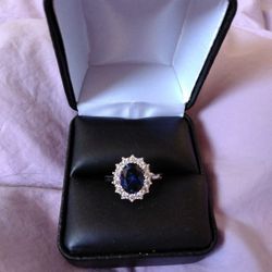 NEW! 925 Blue Sapphire Princess Diana/Kate Middleton Engagement Ring!