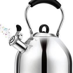 Tea Kettle Stovetop - HIHUOS 2.64QT Whistling Tea Pots for Stove Top - Sleek Teapots with Universal Base, Mirror Stainless Steel Teakettle with Cool G