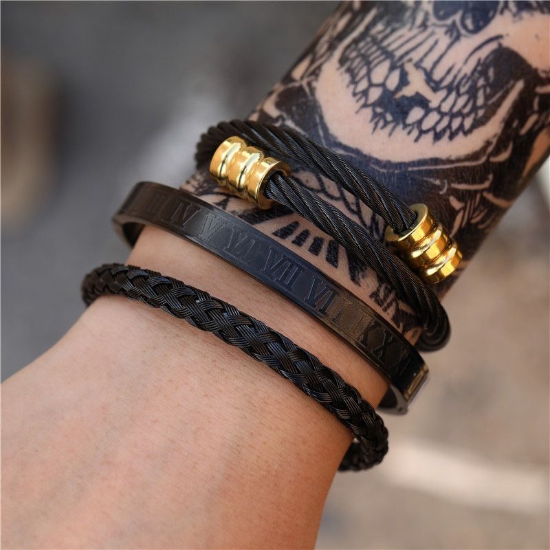 3pcs/set Luxury Royal Bangle Bracelets - Black Gold Cuff - Men - Women