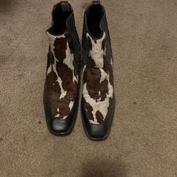 Dingo Leather Black White Cow Hide Booties