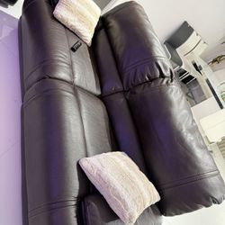 3 PCS Brown Leather Living Room Recliner Set, Electric