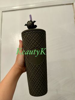 Gray Starbucks Halloween venti jeweled cold cup w/ bat cat topper 24 oz