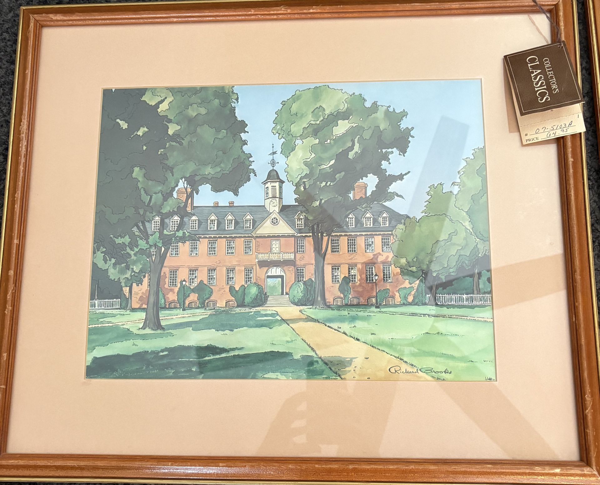 2Vintage Framed&Matted Prints Of Wren Building& Capital Building Williamsburg VA
