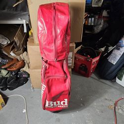 *MINT/VINTAGE* RARE BUDWEISER KING OF BEERS RED LEATHER STAFF CART GOLF CLUB BAG
