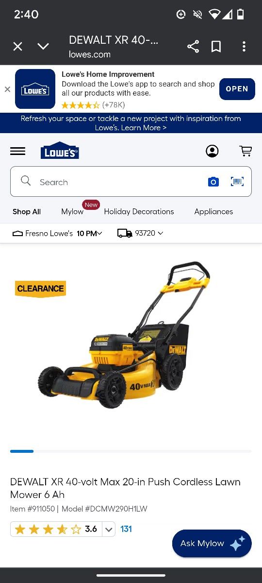 Dewalt Brushless 40 Volt Lawn Mower. Battery Not Included Just The Lawn Mower