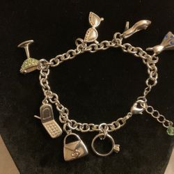 Silver Charm Bracelet With 7 Charms