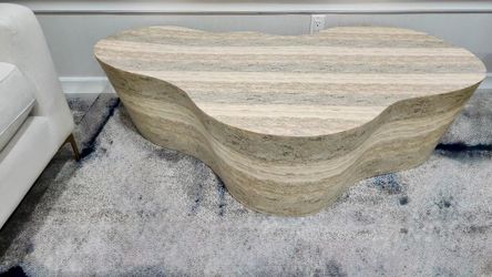 Tov furniture 59 inch concrete  travertine organic shaped indoor/outdoor coffee table