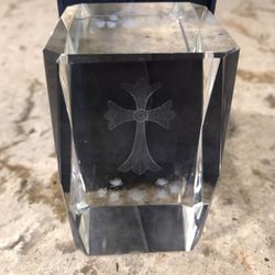 Etched Glass Cross Paperweight 