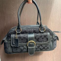 Coach Signature Small Satchel Black Canvas & Leather Trim Y2K Style