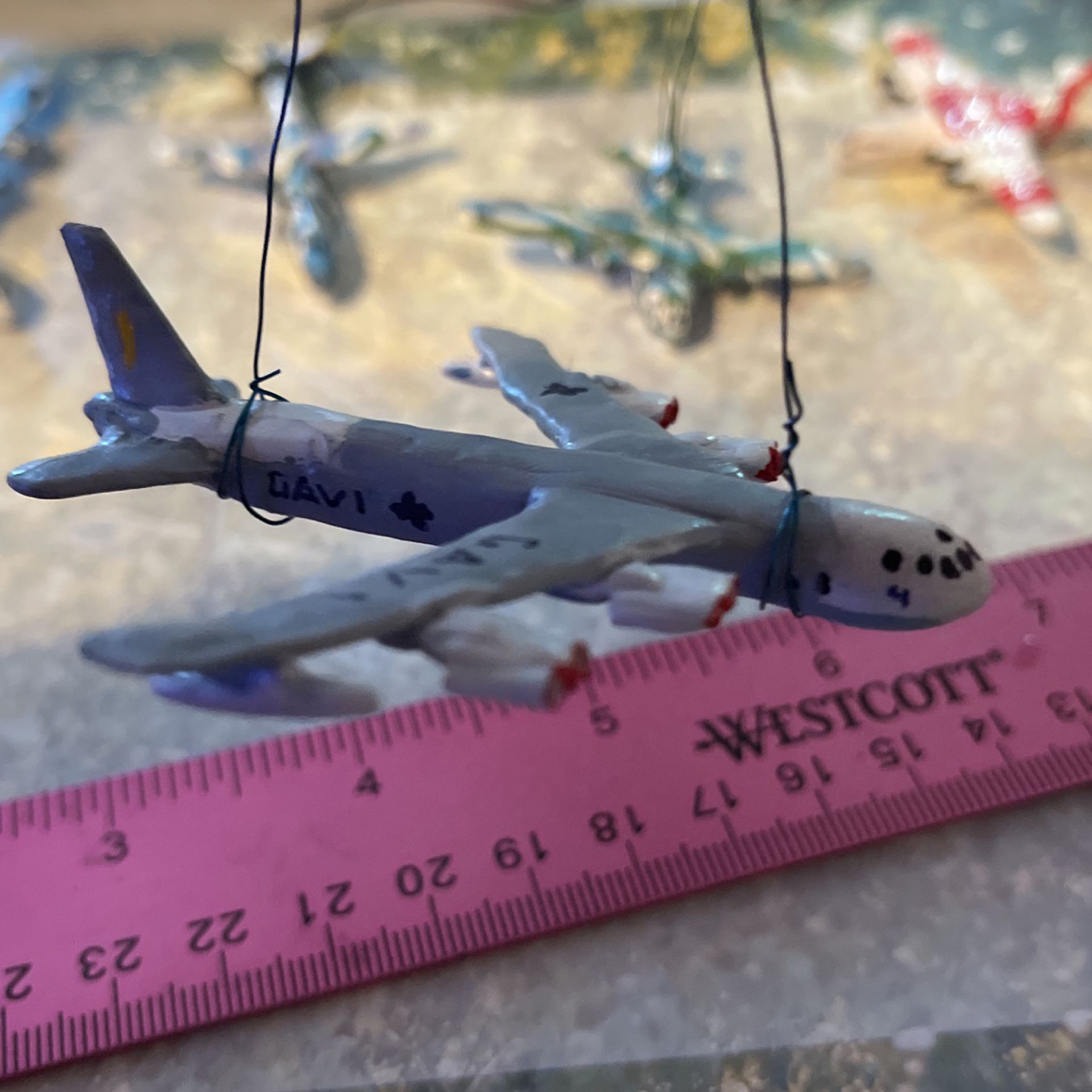 Tiny B-52 strategic bomber ornament 1:700 scale hand sculpted polymer enamel painted