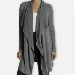 H By Bordeaux Grey Mix Rib Cozy waterfall Cardigan Long Sleeves Open front  S