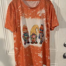 Unisex fashion shirt, orange tie-dye with gnomes, Sz.XL