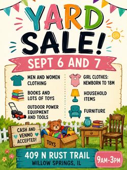 Yard Sale! Sunday and Monday 9am-3pm