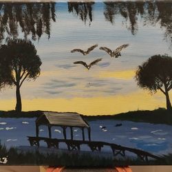 Oil Painting Of Lakeview On Canvas Sighned